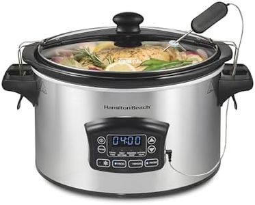 Hamilton Beach Portable 6 Quart Set & Forget Digital Programmable Slow Cooker with Lid Lock, Temperature Probe & Defrost Setting, Dishwasher Safe Crock & Lid, Silver (33869)