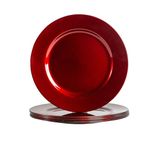 Argon Tableware Metallic Charger Plates - Dark Red - 33cm - Pack of 6 - Metallic Finish Reusable Dining Table Setting Plates for Christmas, Party Celebrations, Restaurant Decor Placemats