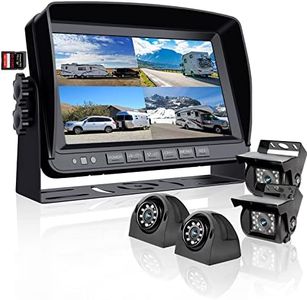 RVInWest RV Backup Camera System + 9'' Large Monitor Wired for Semi Box Truck Trailer Camper, 4 Split Screen Quad View HD DVR Record Monitor + IP69 Waterproof Night Vision Rear Side View Camera Avoid