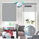 BLANKENDON Solar Powered Rechargeable Motorized Smart Blinds(Free Solar Panel) Remote Control, Blackout Electric Cellular Shades, Windows Automatic Honeycomb Blinds, with Alexa Google, Grey, 35"× 64"