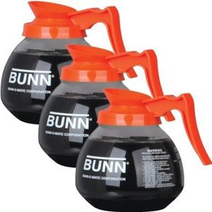 Bunn Glass Coffee Pot Decanter/Carafe - Set of 3 - Orange - Decaf - 12 Cup Capacity