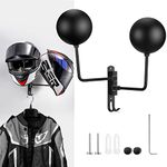 Motorcycle Helmet Holder, Helmet Rack Wall Mount 180 Degree Rotation Helmet Hanger with 2 Round Ball Holders and Double Hooks for Coats, Caps, Hats, Motorcycle Accessories