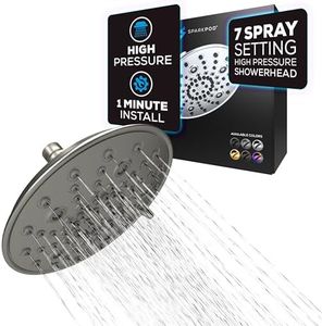 SparkPod 7 Spray Settings Shower Head - Adjustable High Flow Shower Head with Mist Setting - Showerhead Replacement Head for the Bathroom (8 Inch, Brushed Nickel)