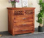 MURARAKA ART Sheesham Wood Chest of Drawers 5 for Living Room || Sideboard Cabinet Storage || Kitchen Cabinet || Bedroom Hall Home Office Furniture, Honey Finish