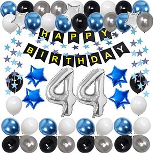 RBYOO 44th Birthday Decorations for Men Women,Blue Black Happy 44 Birthday Party Balloons Supplies includeNumber 44 Balloon Birthday Banner for44 Years Old Birthday