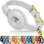 OOPSDOGGY AirTag Cat Collar with Bell - Non Breakaway Leather Kitten Collar with Apple Air Tag Holder - Lightweight Integrated GPS Pet Collars for Girl Boy Cats, Small Dogs, Puppies (White)