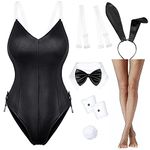 Womens Bunny Girl Suit Anime Role Costume senpai Cosplay Bodysuit One Piece stockings set（Black S)