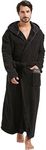 FashGudim 400g Mens Plush Robe with Hood Full Length Winter Long Luxury Hooded Bathrobe for Men Big and Tall (Black,XXL)