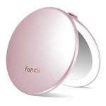 Fancii LED Lighted Travel Makeup Mirror, Rechargeable with 10x/1x Magnifying & 3 Light Settings - Compact, Portable, Large 5” Wide Hand Mirror for Handbag and Purses (Rose Gold)