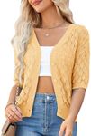 GRACE KARIN Beige Cardigan for Women 3/4 sleeves Crochet Bolero Cardigans Lightweight Soft Shrug Tops Yellow 2XL