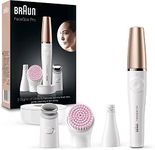 Braun FaceSpa Facial Epilator for Women, Hair Removal with Facial Cleansing Brush Head, Toning Head and Charger Stand, Wet and Dry, SE912, White/Bronze