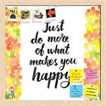 ArtzFolio Just Do More of What Makes You Happy | Bulletin Board Notice Pin Board | Vision Soft Board Combo with Thumb Push Pins & Sticky Notes | Natural Brown Frame | 20 x 20 inch (51 x 51 cms)