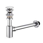 GORDEE Bathroom Sink Stopper P-Trap Complete Set Adjustable 1-1/4 Bottle Trap Solid Brass Sink Drain Kit Tube and Pop Up Drain Stopper Set with Overflow, Polished Chrome