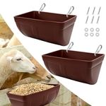 2 Pack Chicken Feeder Feed Trough with Clips Hanging Fence Feeder for Goat Chicken Duck Goose Deer Sheep Piglets Poultry Waterer Bucket Feeding Container for Livestock Goat Feeder Supplies (Brown)