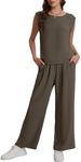 Bloggerlove Womens Summer 2 Piece Outfits Sleeveless Tank Top Wide Leg Pants Linen Jumpsuits Lounge Matching Beach Sets