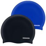 Dizokizo 2pcs High Elasticity Silicone Swim Cap for Women and Men, Comfortable Non-Slip Swimming Caps for Long and Short Hair, Durable Waterproof Swim Hats for Adults, Keep Hair Dry (Black & Blue)