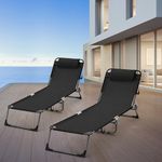 Suzile 2 Pack Folding Chaise Lounge Chairs Outdoor Sun Tanning Chair for Outside Foldable Beach Chair with Pillow 5 Position Reclining Back Breathable Mesh Pool Chair for Beach Yard Lawn Patio(Black)