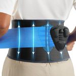 Fitomo Back Brace with 3D Massage Lumbar Pad & 6 Flexible Supports, Ultra-breathable Airmesh Fabric, Back Support for Lower Back Pain Women, Back Brace for Men Lower Back for Lifting at Work