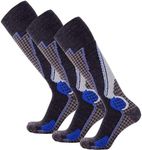 Pure Athlete High Performance Wool Ski Socks - Thermal Warm Merino Wool OTC Sock, Men Women (3 Pairs - Black/Grey/Blue, Medium)