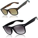 2 Packs Bifocal Reading Sunglasses Outdoor Sun Readers for Women Men Tinted Shadow Lens Cut UV400 2140 (Black & Tortoise, 2.0, diopters)