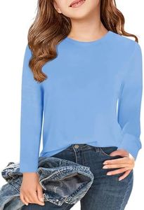 Haloumoning Girls Long Sleeve T Shirts Kids Fall Tops Crewneck Basic Tees 5-14Y Blue