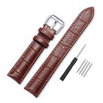 Narako Alligator Style Genuine Leather Watch Bands,Genuine Calf Leather Replacement Watch Strap with Stainless Metal Buckle Clasp 12mm, 14mm, 16mm, 18mm, 20mm, 22mm, 24mm for Men and Wom (14mm, Brown)