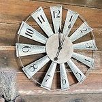 Qukueoy 24 Inch Metal Windmill Clock Large Farmhouse Clocks Outdoor Indoor Decor Wall Hanging,Galvanized Silver