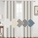 FantasDecor 100% Blackout Curtains for Bedroom Nursery Thermal Insulated Drapes for Living Room Grommet Top Neutral Shades with Double Linen Face 2 Panels, 52" x 96", Off White