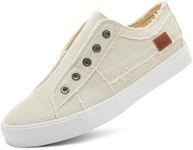 Women's Slip on Shoes Non Slip Fashion Canvas Sneakers Low Top Casual Shoes(Beige,US10.5)