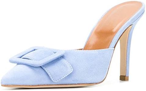 Divanne Heeled Mules for Women, Pointed Toe Slingback Pumps Buckle Kitten Heels Mules Slides Backless Dress Sandals-Light Blue-10cm-11M US