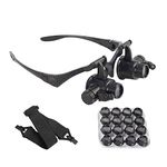 LED Illuminated Double Eye Jeweler Watch Repair Magnifying Glasses Loupe Watchmakers Headband Magnifier -8 Interchangeable Lens: 2.5X/4X/6X/8X/10X/15X/20X/25X