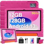 ZIOVO Tablet 10 Inch Android 13 Kids Tablet, 12GB RAM+128GB ROM(TF 1TB) Tablets, 5G WiFi Tablet, Octa-Core 2.0 GHz, BT 5.0/8+5 MP/6000mAh/Widget,Tablet with EVA Case - Pink