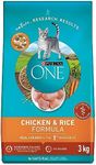 Purina ONE Dry Cat Food, Chicken & Rice Formula - 3 kg Bag