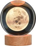 SHOPOGENIX Solar System Moon Crystal Ball Night Light 60mm,Glass Ball Night LED Lamp with USB Powered 2.4 Inch Wooden Base Colorful Crystal Ball for Gifts Men,Women,Kids,Boys,Girls (Moon)