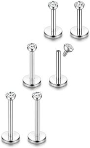 ORAZIO 18G Stainless Steel Lip Rings Labret Nose Studs Piercing Internally Threaded,6MM 8MM 10MM 3 Pairs