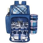 Hap Tim Picnic Basket Backpack for 4 Person with Insulated Leak Proof Cooler Compartment,Wine Holder,Fleece Blanket,Cutlery Set, Engagement Gifts for Couples (CA-36079-BL)