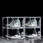 AYSIS Multipurpose 4 Pack Sneaker Containers Bins, Shoe Storage Box, Clear Plastic Stackable Shoe Organizer for Closet, Space Saving Foldable Shoe Sneaker Containers (Pack of 4, White Transparent)