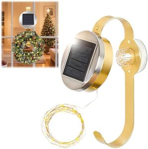 AMOEJOV Solar Wreath Hangers for Front Door with LED Lights, Compatible with Lighted Wreaths, Large Suction Cup Metal Hook for Glass Window Outdoor Porch Decorations for Easter Christmas
