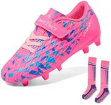 DREAM PAIRS Boys Girls Soccer Cleats Youth Firm Groud Football Shoes with Socks SDSO2307K-ACC Size 5 Big Kid HOT Pink/Royal Blue