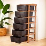 Kuber Industries 6-Layer & 63 Ltr Plastic Drawer Storage Organiser | Modular Kitchen & Toy Organizer For Kids Room | Chocolate Brown