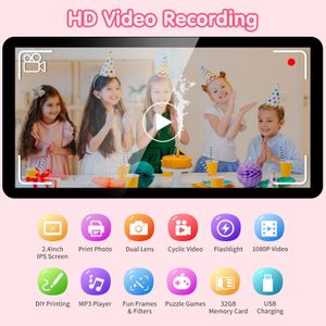 Kids Instant Print Selfie Camera – Pink Digital Photo Toy