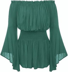 Hanna Nikole Womens Plus Size Renaissance Blouse Off Shoulder Trumpet Sleeve Peasant Tops