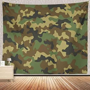 Military Beige Camouflage Camo Tapestry, Camouflage in Forest Color Hunter Green Army Uniform Pattern Wall Hangings Tapestry for Bedroom Living Room Office Dorm Man Cave Background(80x60 Inch)