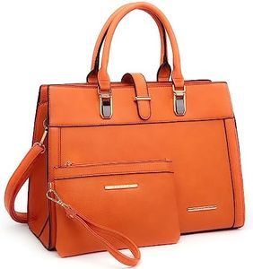 Women's Handbag Flap-over Belt Shoulder Bag Top Handle Tote Satchel Purse Work Bag w/Matching Wristlet (Orange)