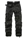 AKARMY Men's Ripstop Wild Cargo Pants, Relaxed Fit Hiking Pants, Army Camo Combat Casual Work Pants with 8 Pockets(No Belt), Dark Camo, 34