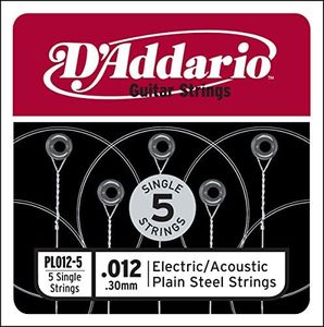 D'Addario PL012-5 Plain Steel Guitar Single String, .012 5-pack