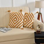 DIOS Square Cotton Cushion Cover, Handmade Cushion, Sofa Cushions Cover (16 x 16 Inch) - Set of 5, Yellow Diamond