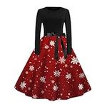 Best Christmas Deals Women's Vintage Christmas Dress 1950s Rockabilly Cocktail Party Dress Xmas Tree Snowman Hepburn Dresses Winter Outfits Cyber Fashion Monday Deals J Black