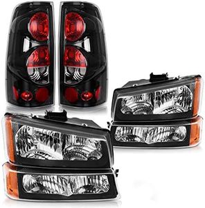 DWVO Headlights Tail Lights Assembly Compatible with 2003-2006 Chevy Silverado 1500/2500HD, 2003-2004 Silverado 2500, 2004-2006 Silverado 3500 Black Headlight Amber Reflector Clear Taillight