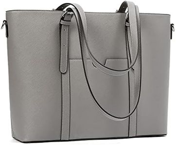 Telena Laptop Tote Bag for Women 15.6 inch Leather Briefcase Vintage Shoulder Handbag Work Purses Grey